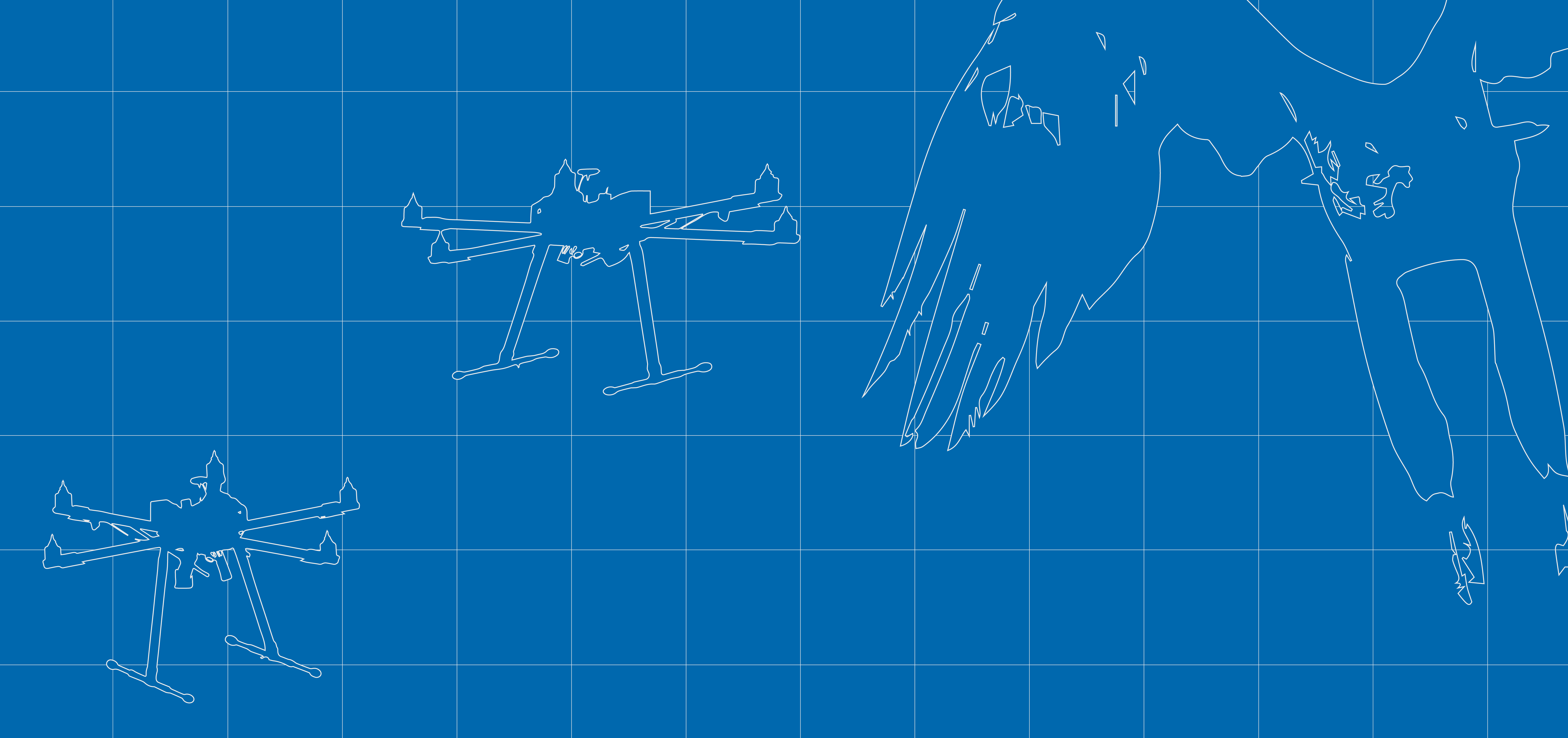 Blueprint, two drones with bird