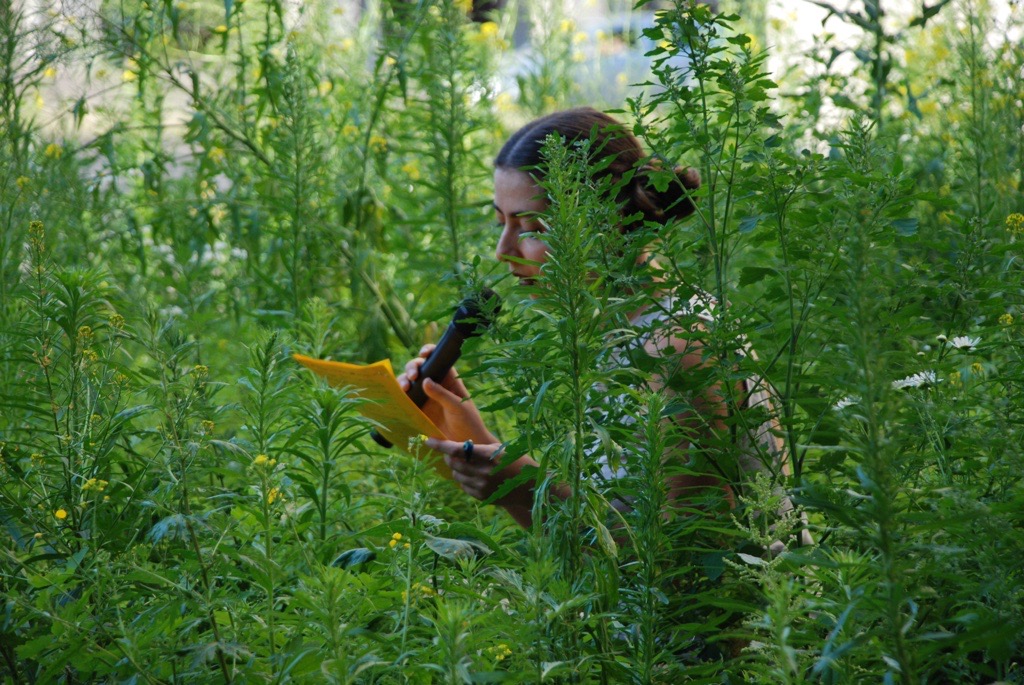 Foto der Künstlerin Daniela Medina Poch inmitten von Grünen Pflanzen